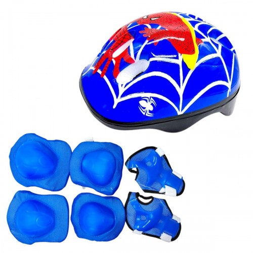 Защитное снаряжение "Человек-Паук" шлем, налокотники, наколенники, запястья, в сетке (СИНИЙ) (MiC)