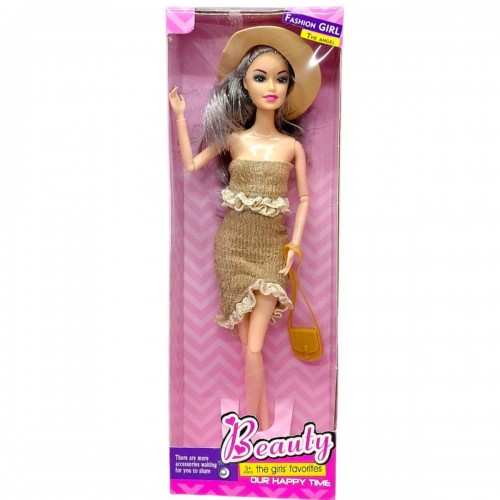 Лялька, типу барбі, в стильному одязі (БЕЖЕВА СУКНЯ) (MiC)