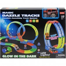 Трек 148 деталей, машинка на батарейках, підсвічування, неоновий трек, в коробці