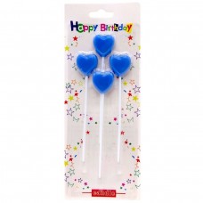 Набор свечей для торта Сердечки 4шт (СИНИЕ)