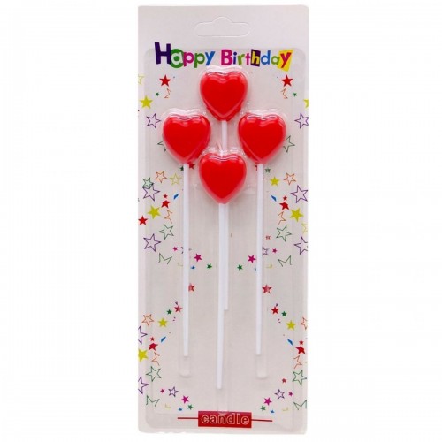 Набор свечей для торта Сердечки 4шт (КРАСНЫЕ) (MiC)
