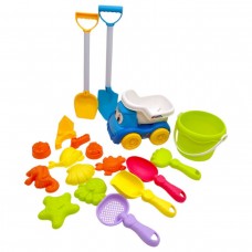 Песочный набор (размер самосвала 16.5х11.х13 см, высота ведра 10 см, грабли, сито, 4 лопатки, 11 формочек) в сетке