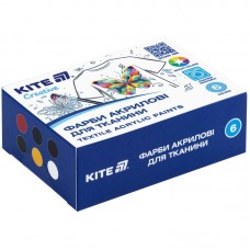 Фарби акрилові для тканини, 6 кольорів, 20 мл, Kite Creative