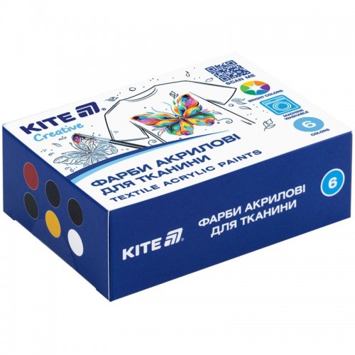 Фарби акрилові для тканини, 6 кольорів, 20 мл, Kite Creative (Kite)