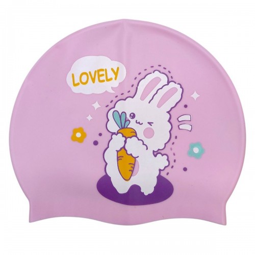 Шапочка для плавания силиконовая, в пакете "ЗАЯЦ" (РОЗОВАЯ) (MiC)