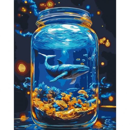 Картина по номерам с красками металлик "Подводный мир, кит" 40*50 см (Origami)