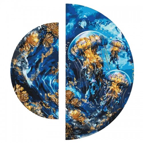 Картина по номерам с красками металлик "В глубинах океана" (полукруга 50 см, 70 см) (Origami)