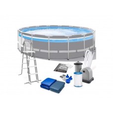 Intex Басейн каркасний (об`єм(90):19114л, розмір:488х122см, картріджний фільтр-насос 5678 л/год, драбина, тент, підстилка
