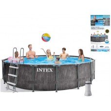 Intex Бассейн каркасный (объем:16805л, размер:457x122см, насос-фильтр:3 785 л/ч, стремянка, тент, подстилка), в коробке