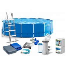 Intex Бассейн каркасный (от 6 лет, лестница, тент, подстилка, насос и фильтр в комплекте, диаметр 457см, высота 122см, 16805 л, насос 3785 л/ч