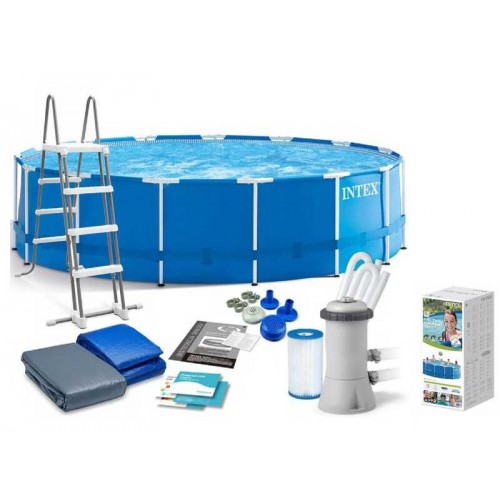 Intex Бассейн каркасный (от 6 лет, лестница, тент, подстилка, насос и фильтр в комплекте, диаметр 457см, высота 122см, 16805 л, насос 3785 л/ч (Intex)