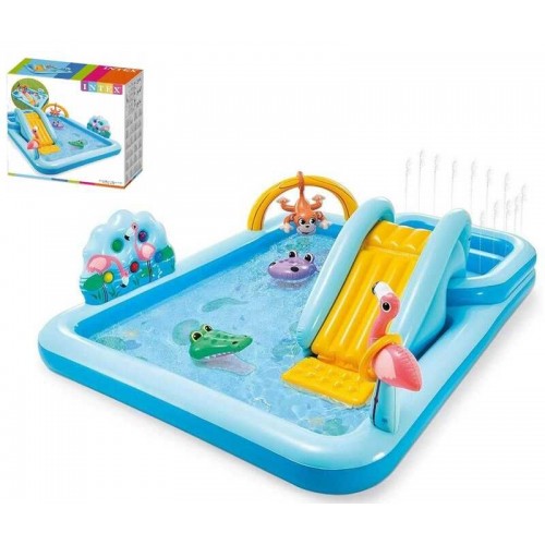 Intex Ігровий центр Пригоди в джунглях, від 3 років, гірка, гра в кільця та кульки, розмір 257х216х84см (Intex)