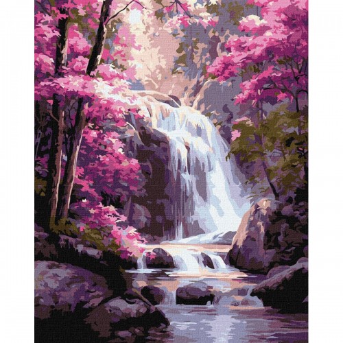 Картина по номерам "Водопад в розовом лесу" 40х50см (Ідейка)