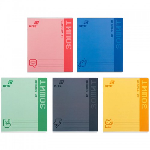Зошит 12 арк., кл., УФ лак об'ємний, Kite One color (Kite)