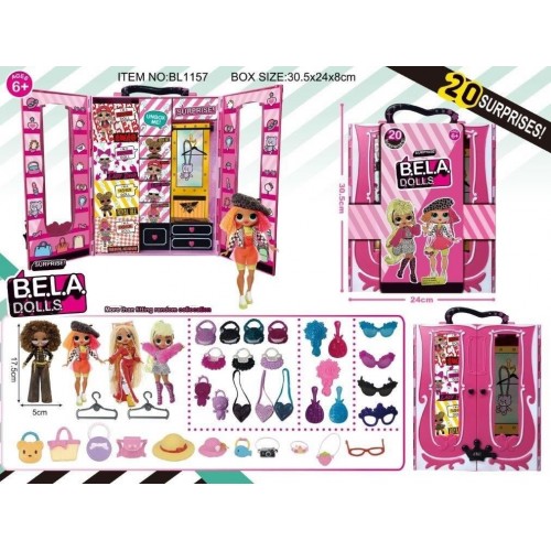 Ігровий набір лялька LO. Bella Dolls (шафа для одягу ляльок , лялька 17,5 см сюрпризи: одяг, прикраси, аксесуари, в кор.) 25*7,5*30,5см (МІС)