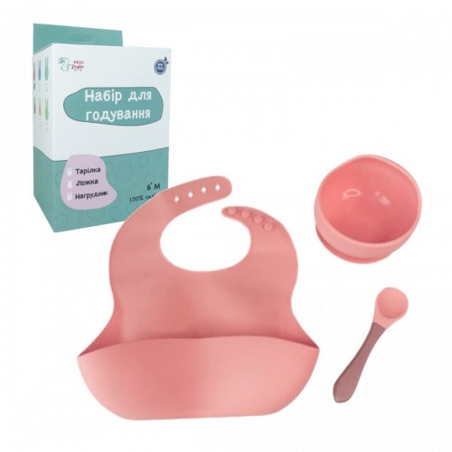 Набір силіконова тарілка та слинявчик у коробці (РОЖЕВИЙ) (Mega Zayka)