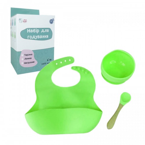 Набір силіконова тарілка та слинявчик у коробці (ЗЕЛЕНИЙ) (Mega Zayka)