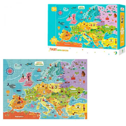 Пазлы "Карта Эвропы", 100 элементов (Додо)