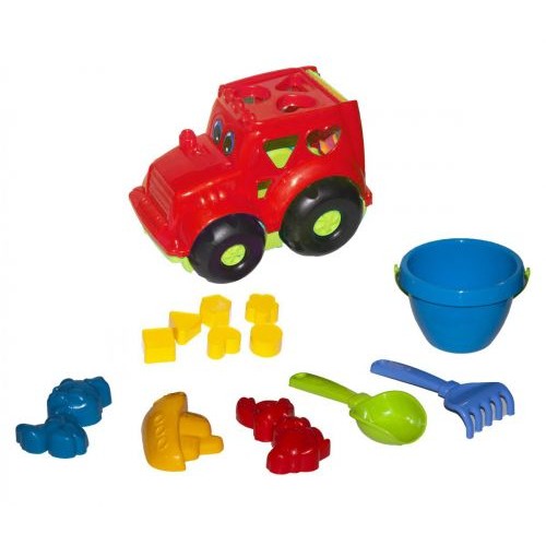 Сортер-трактор Кузнечик №3 красный с песочным набором (Colorplast)