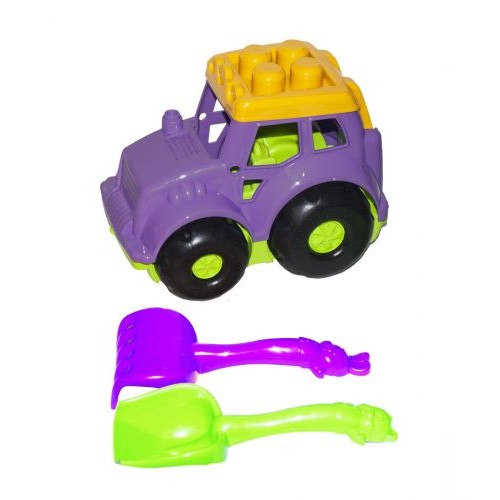 Трактор Кузнечик №1, сиреневый с граблями и лопаткой (Colorplast)