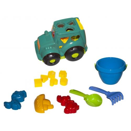 Сортер-трактор Кузнечик №3 бирюзовый с песочным набором (Colorplast)