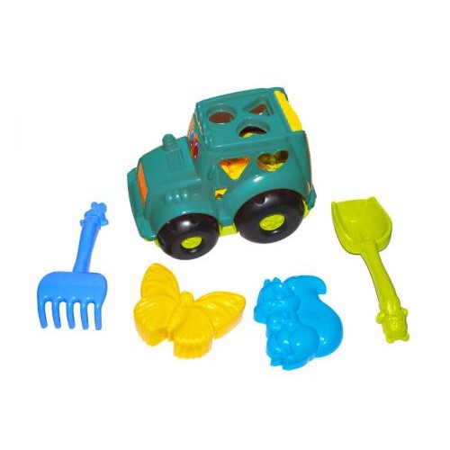 Сортер-трактор "Кузнечик" №2 (бирюзовый) с песочным набором (Colorplast)