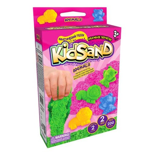 Кінетичний пісок "KidSand: Тварини" з формочками, 200 г (рус) (Dankotoys)