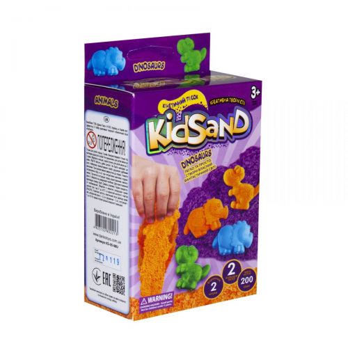 Кинетический песок "KidSand: Динозавры" с формочками, KS-05-08U, 200 г (укр) (Dankotoys)