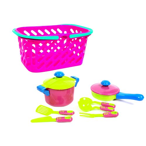 Посуд в кошику, 7 предметів, рожева (Kinderway)