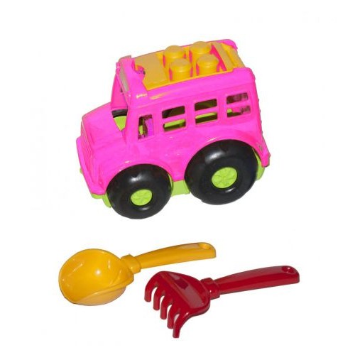 Автобус "Бусик №1" + лопатка і грабельки (рожевий) (Colorplast)