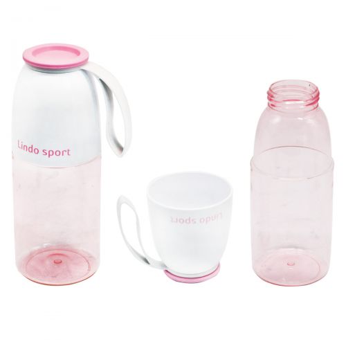 Спортивная бутылка для воды 2 в 1, 450 мл (розовая) (Lindo)