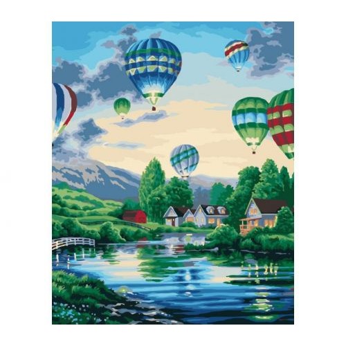 Картина по номерам "Сельский пейзаж: воздушные шары" (Идейка)