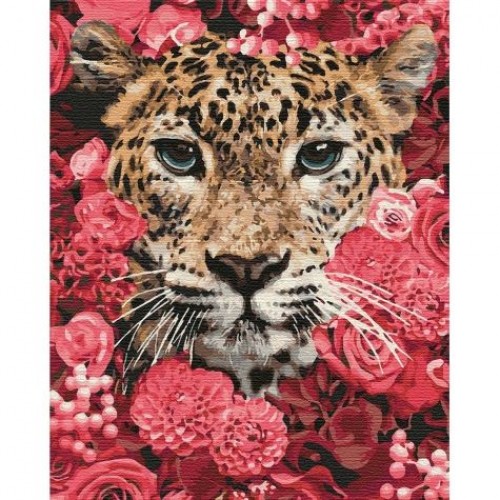 Картина по номерам "Леопард в цветах" ★★★★★ (Идейка)