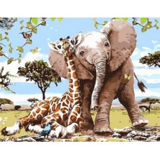 Картина по номерам "Слонёнок и жираф - лучшие друзья" ★★★