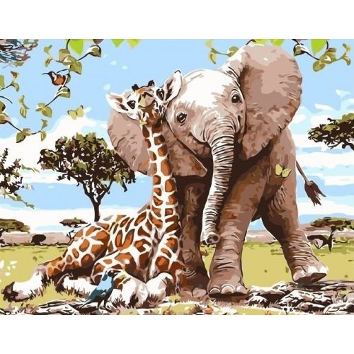 Картина по номерам "Слонёнок и жираф - лучшие друзья" ★★★ (Strateg)