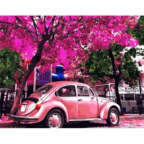 Картина по номерам "Розовый Volkswagen Beetle" ★★★★ (Strateg)