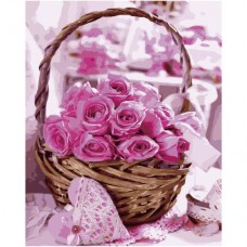 Картина по номерам "Розовые розы в корзинке" ★★★★