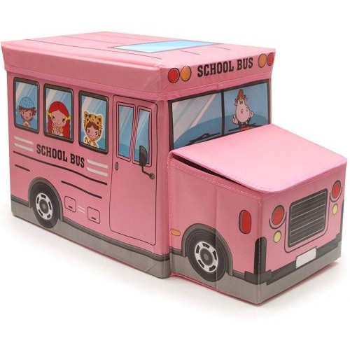 Пуф-корзина для іграшок "Шкільний автобус" (рожевий) (MiC)