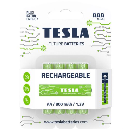 Батарейки аккумуляторные TESLA AAA GREEN+ RECHARGEABLE (HR03), 4 штуки (Tesla)