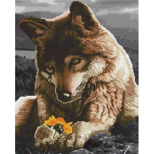 Картина по номерам + Алмазная мозаика "Волчица и цветок" ★★★★ (Rainbow Art)