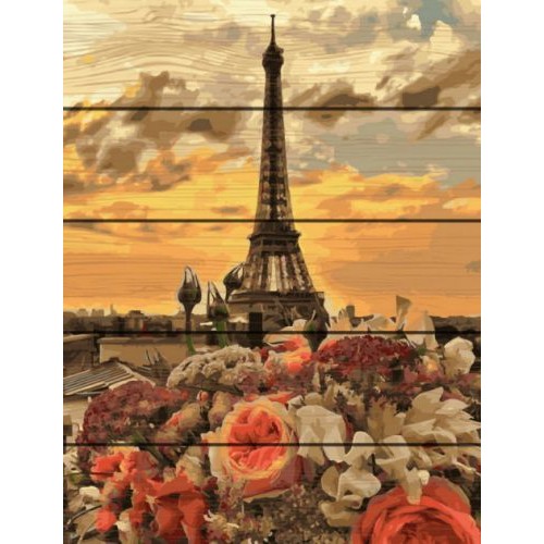 Картина за номерами на дереві "Захід в Парижі" (Rainbow Art)