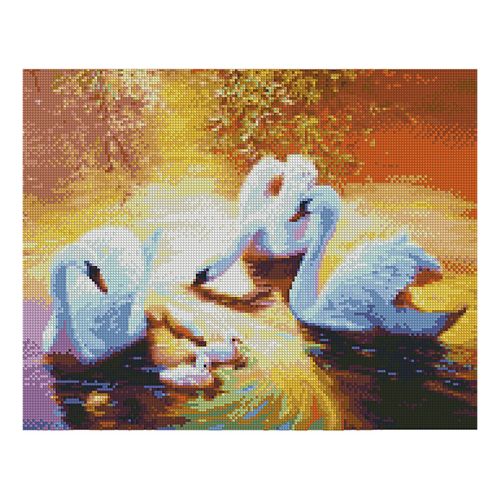 Алмазная мозаика "Лебеди на закате в пруду" (Strateg)
