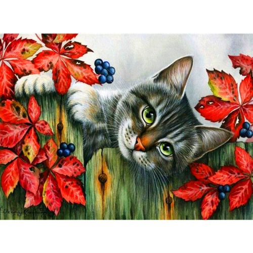 Алмазна мозаїка "Кіт у виноградній лозі" (Strateg)