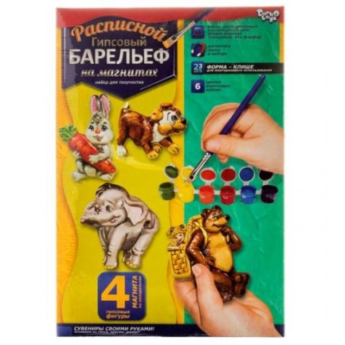 Набір для творчості, розписний гіпсовий барельєф на магнітах, "Казкові персонажі", РДБ-02-09 (Dankotoys)