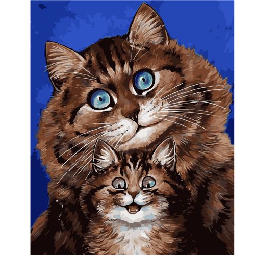 Картина по номерам "Кошка с весёлым котёнком" ★★★★ (Strateg)