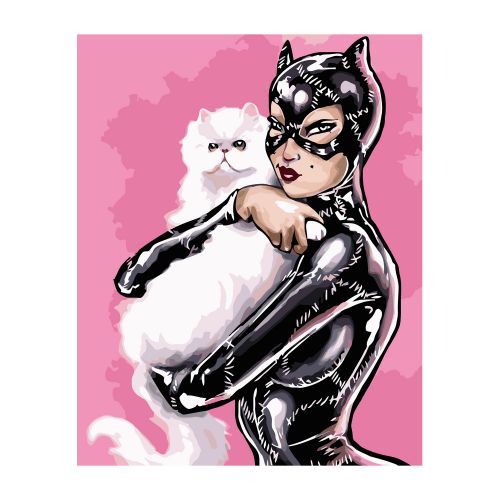 Картина по номерам "Женщина-кошка с котиком" ★★★ (Strateg)