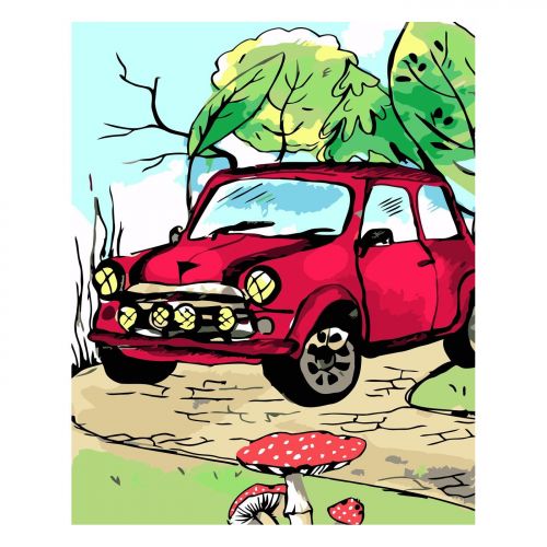 Картина по номерам "Красное нарисованное авто" ★★★★ (Strateg)