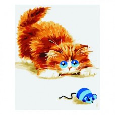 Картина по номерам "Рыжий котик с мышкой" ★★★