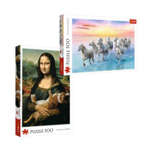 Пазлы "Мона Лиза и дремлющий кот" + "Лошади скачут по пляжу" (500+500 элем) (Trefl)