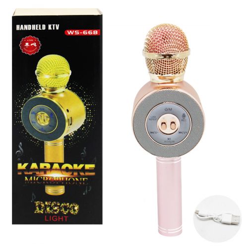 Беспроводной светодиодный микрофон "Караоке", розовый (MiC)